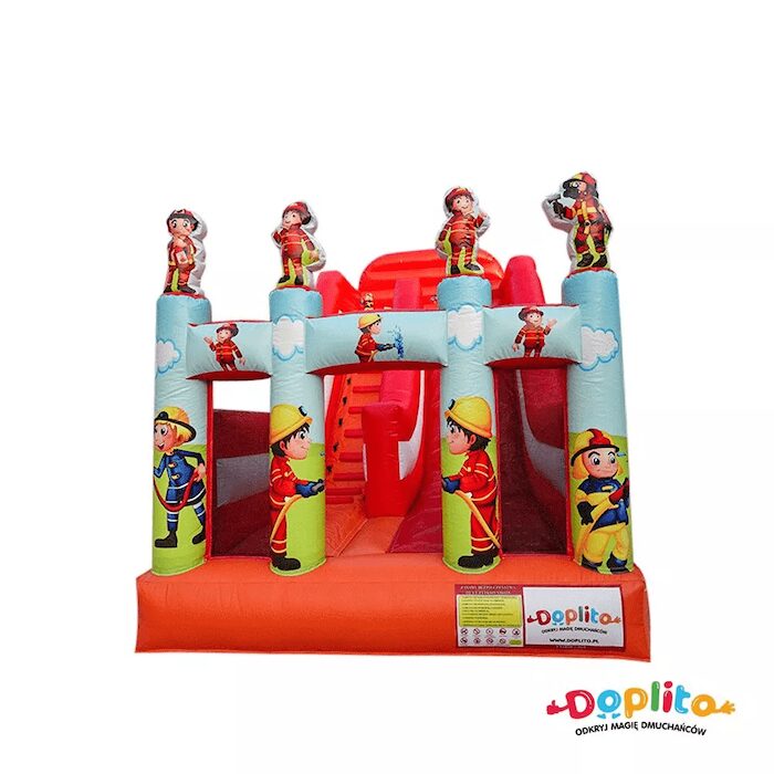 dmuchana zjeżdżalnia z motywem strażackim 