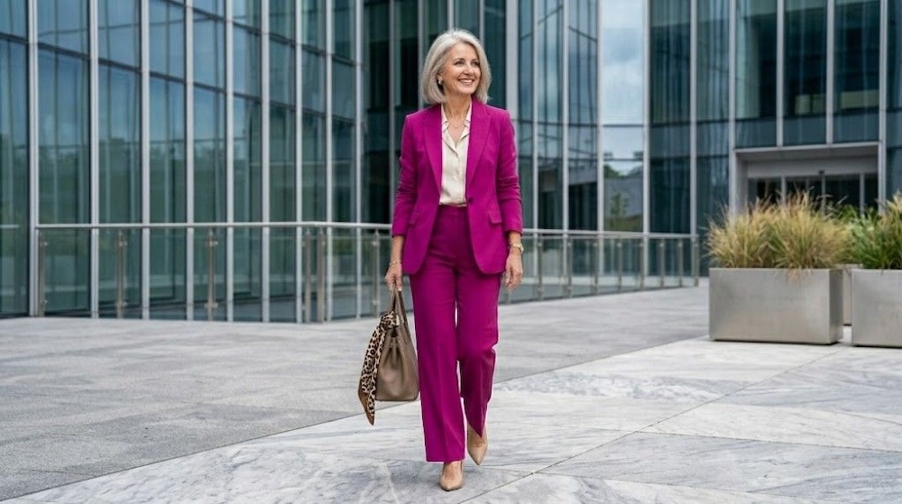 garnitur w kolorze magenta u dojrzałej kobiety 