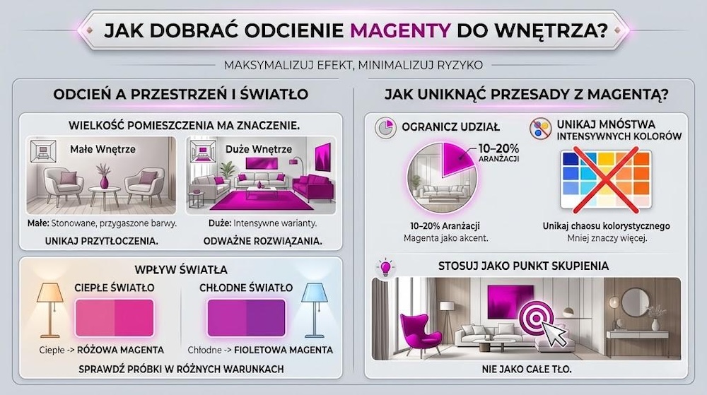 dobieranie odcieni magenty do wnętrza 