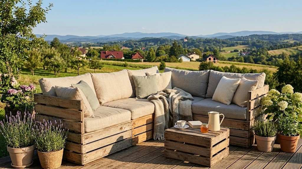 sofa ogrodowa ze skrzynek 