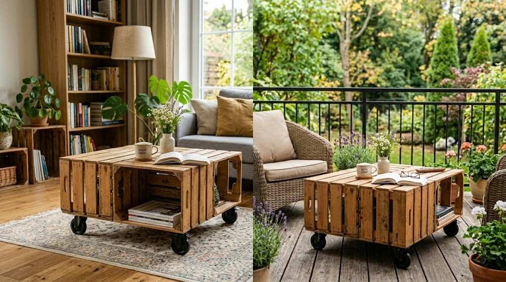 meble ze skrzynek - stolik 