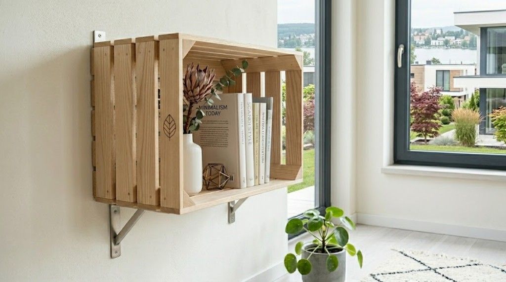 półka na ścianie ze skrzynki 