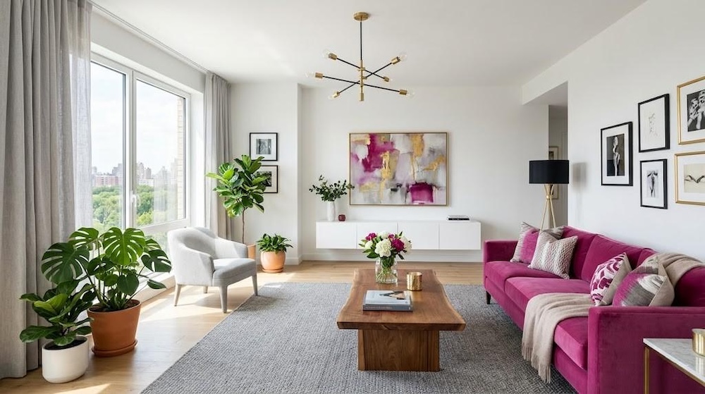 magenta w aranżacji salonu 